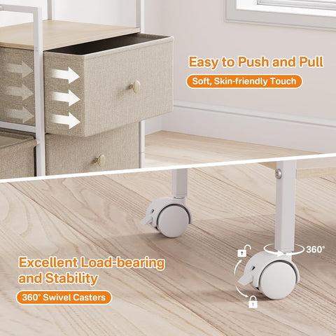 Modanais Baby Diaper Caddy Organizer Rolling Cart with Drawers, Off White