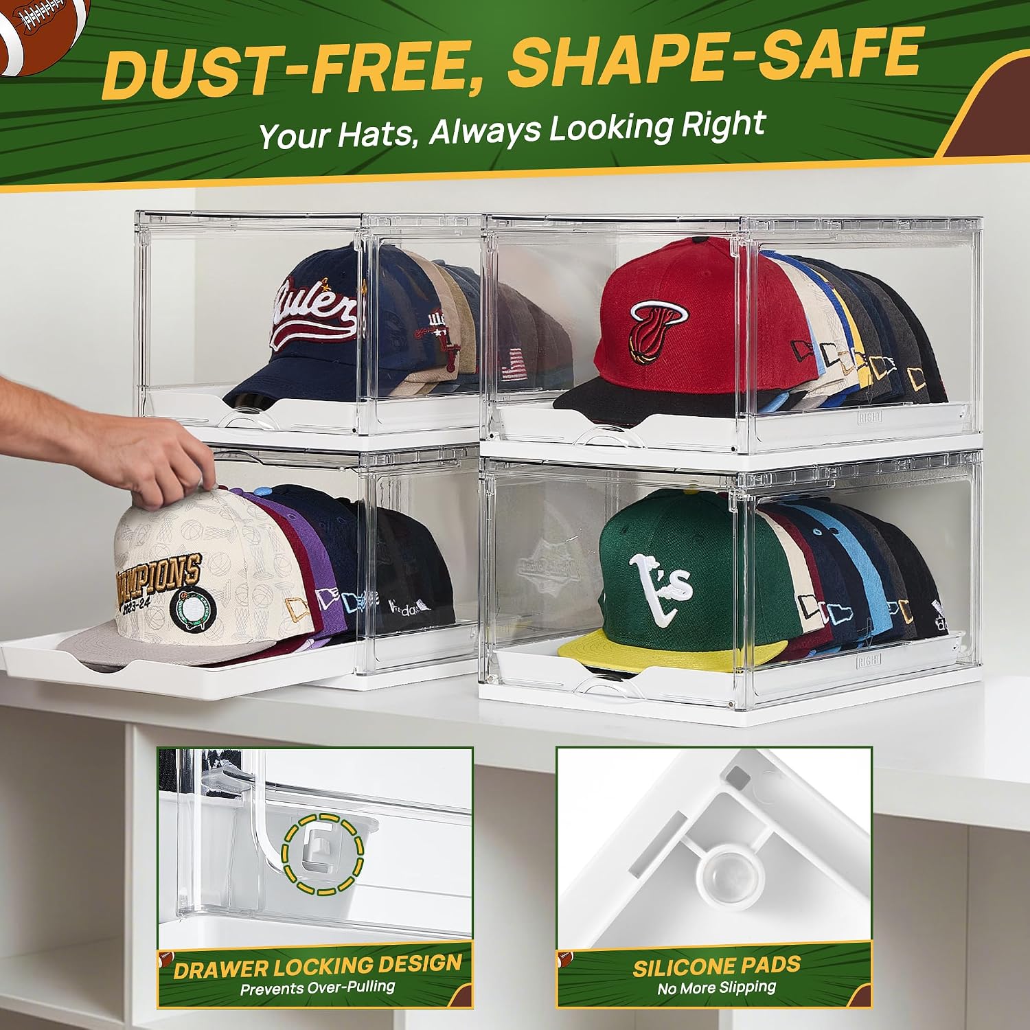 Vtopmart 1 Pack Stackable Baseball Caps Organizer, Each Holds 12 hats