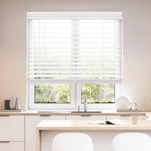 DEZ FURNISHINGS Cordless 2" Faux Wood Blind, 38" W x 64" H, White
