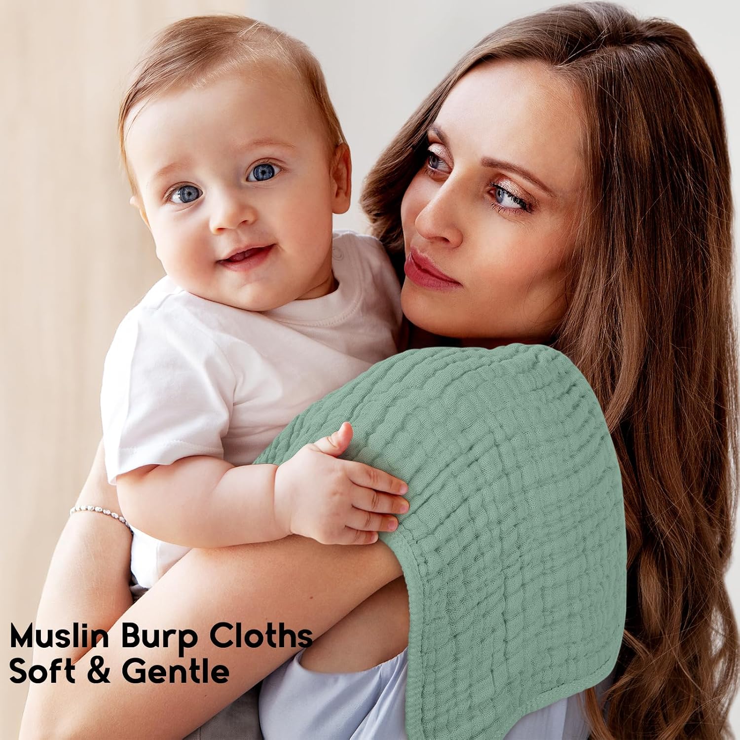 Unnivoll Muslin Burp Cloths for Baby 100% Cotton Burping Cloths for Boys Girls Large 20''X10'' Extra Soft and Absorbent 12 Pack - Gradient Green
