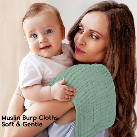 Unnivoll Muslin Burp Cloths for Baby 100% Cotton Burping Cloths for Boys Girls Large 20''X10'' Extra Soft and Absorbent 12 Pack - Gradient Green