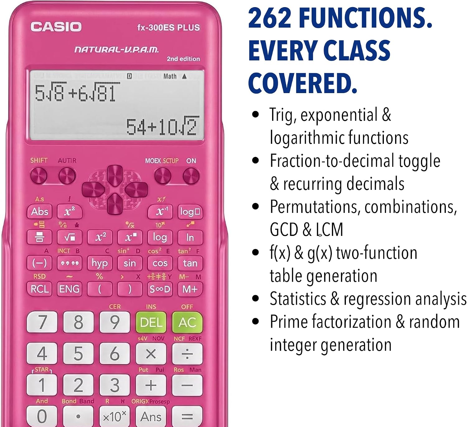 Casio FX-300ESPLSBPKWAIT Scientific Calculator, Pink