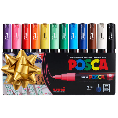 12 Posca Paint Markers, 1M Markers with Extra Fine Tips, Posca Marker Set of Acrylic Paint Pens | for Art Supplies, Fabric Paint, Markers for Art