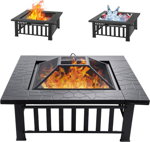 EcoNook 32 inch Square Outdoor Fire Pit Table with Spark Screen