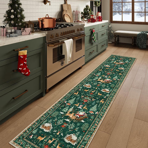 Lahome Christmas Green Hallway Runner, Non-Skid, Washable, Soft, Perfect for Entryway, Bedside, Holiday Decor (2'x10')