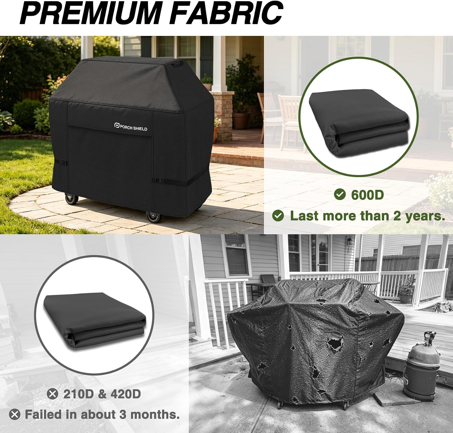 Porch Shield Waterproof Outdoor BBQ Grill Cover 56 inch, Black