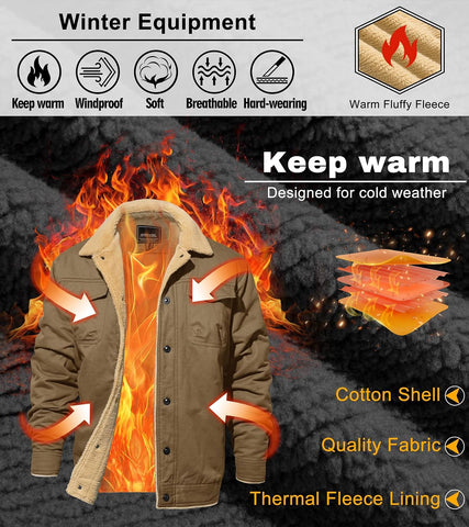 EKLENTSON Mens Winter Fleece Cotton Casual Work Cargo Jacket Pocket