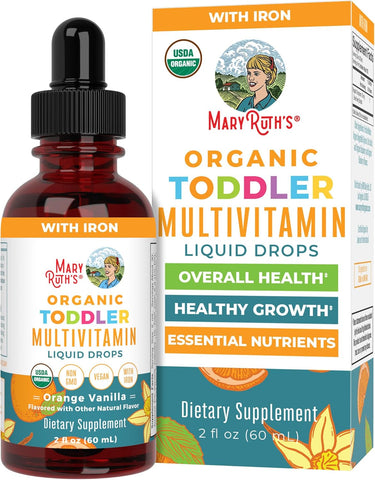MARYRUTH'S Organic Toddler Multivitamin Drops with Iron, Vegan, 30 Servings