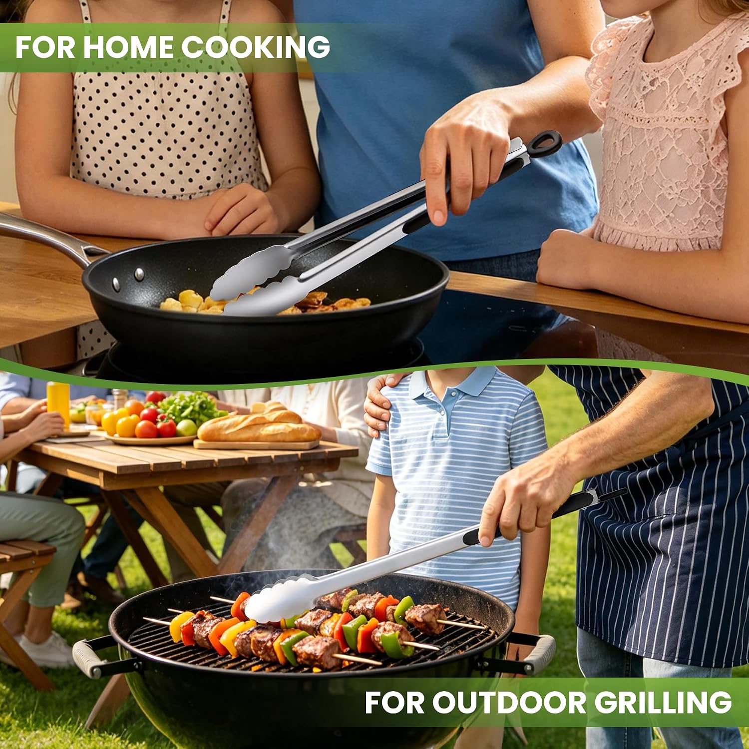 Grill Tongs, 17 Inch Extra Long Stainless Steel BBQ Tongs (17", 2PCS)