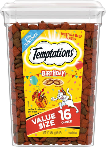 Temptations Birthday Crunchy and Soft Cat Treats, Lobster & Beef, 16 oz