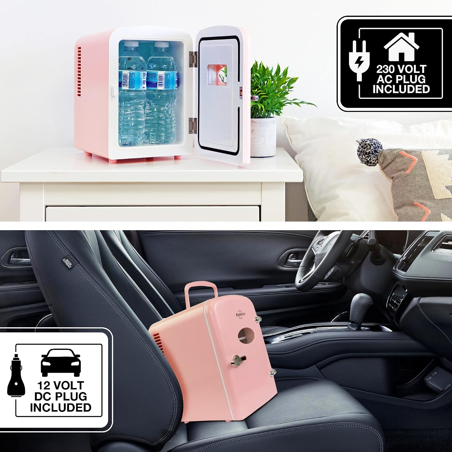 Koolatron Mini Fridge - 6 Can Refrigerator for Bedroom Office, Portable Table Top Beverage Cooler, 12V 110V Refrigerador For Drinks, Soda, Wine, Use In Car, Dorm, Outdoor, Patio