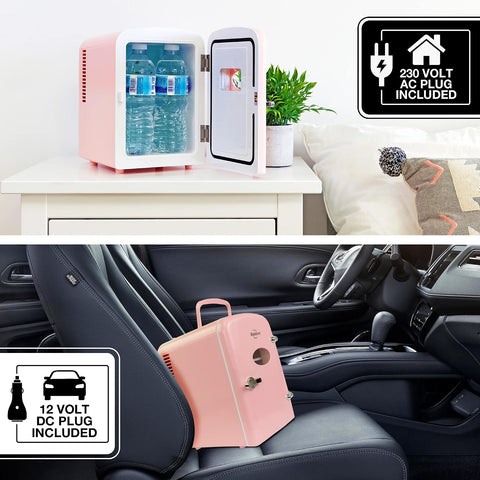 Koolatron Mini Fridge - 6 Can Refrigerator for Bedroom Office, Portable Table Top Beverage Cooler, 12V 110V Refrigerador For Drinks, Soda, Wine, Use In Car, Dorm, Outdoor, Patio