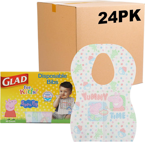 Glad for Kids Peppa Pig Paper Bibs - Cute Peppa Pig Design, Travel Bibs, 24 Pack