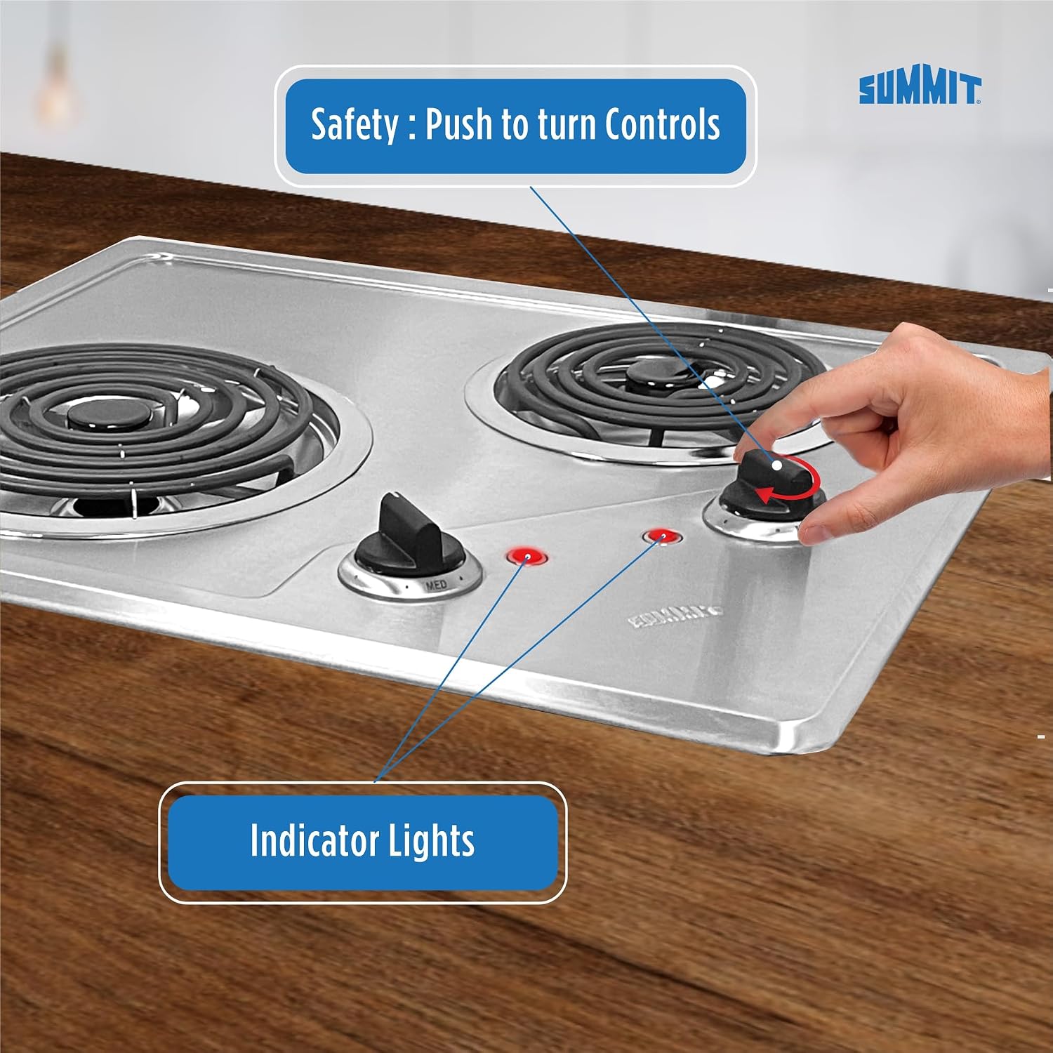 Summit 21" 2 Burner Electric Cooktop. 115 Volt Coil Electric Cooktop, ADA compliant, Stainless Steel- CR2B122