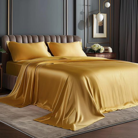 BEDELITE Satin Sheets Twin XL Size Bed Set, Gold, 3 Pieces