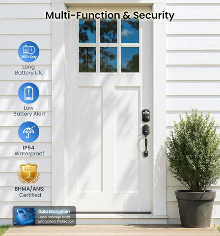 Veise KS02A Fingerprint Door Lock, Keypad Deadbolt, Matte Black