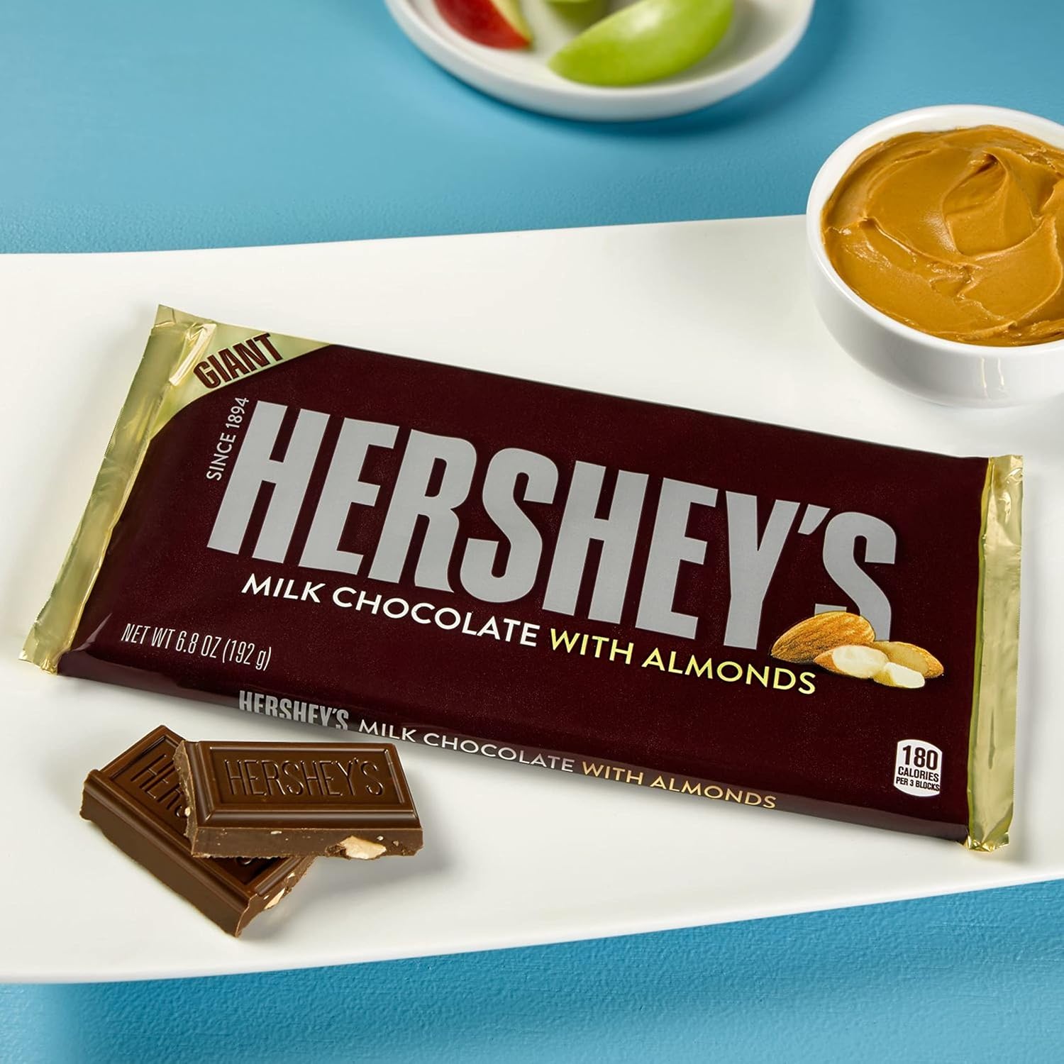 HERSHEY'S Milk Chocolate with Almonds Giant Candy, 6.8 Ounce (Pack of 12)