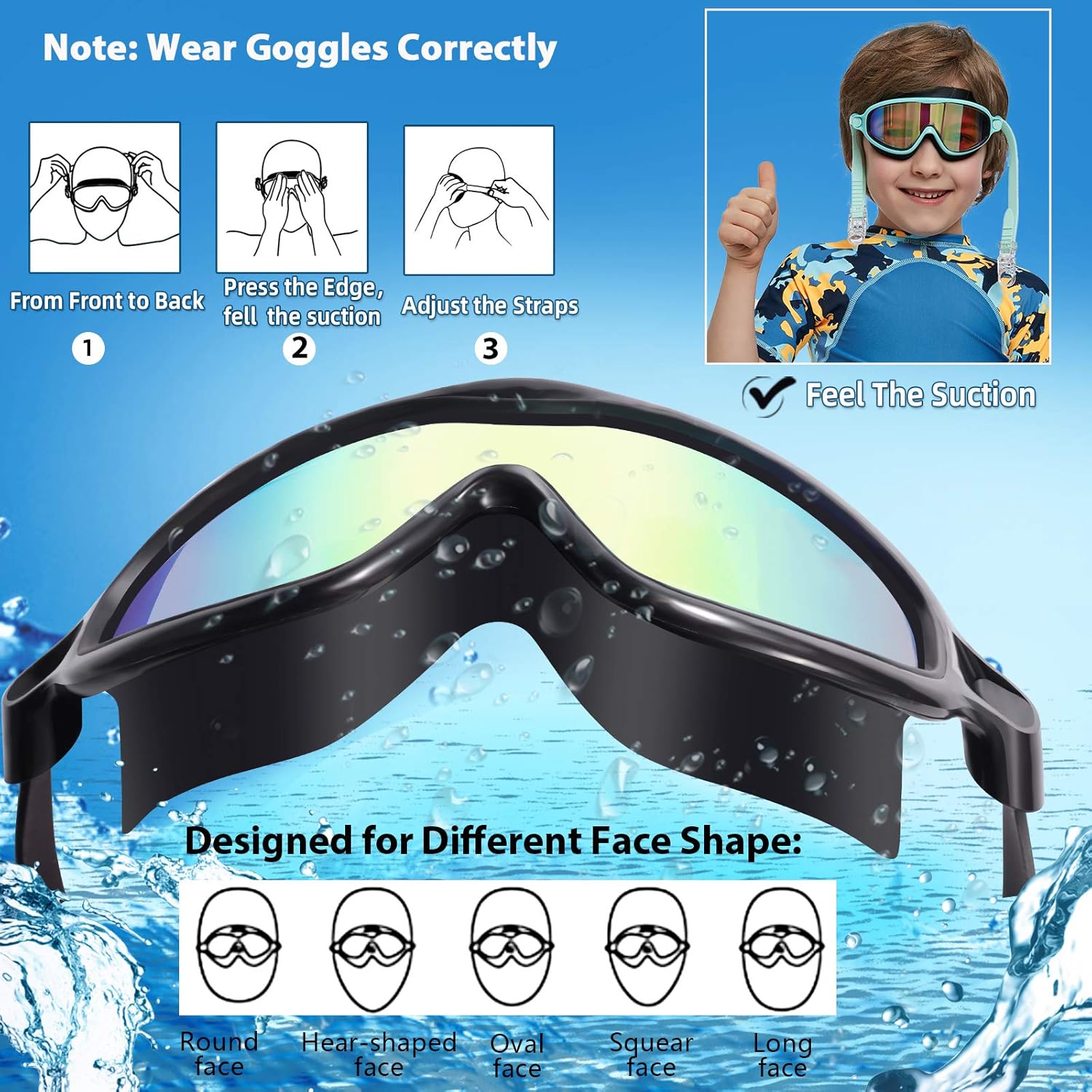 Seago 2 Pack Swim Goggles for Kids 3-14 Anti-Fog & UV Wide View Boys Girls