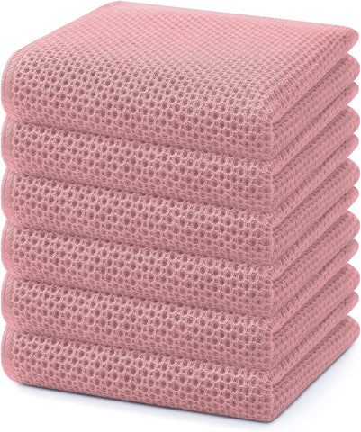 Homaxy 100% Cotton Waffle Weave Kitchen Dish Towels 6-Pack, Dried Rose