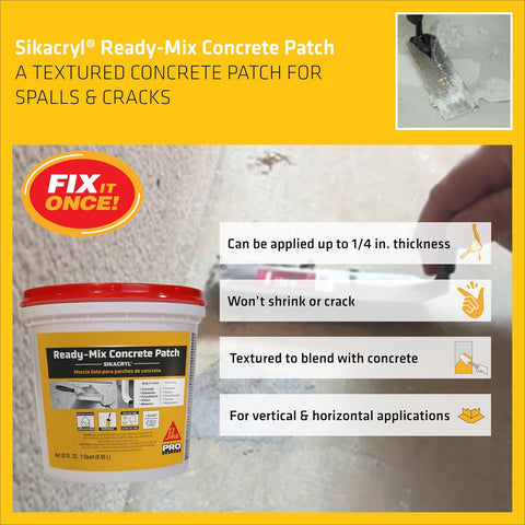 SIKA Sikacryl Ready-Mix Concrete Patch, Gray, 1 qt, 6-Pack