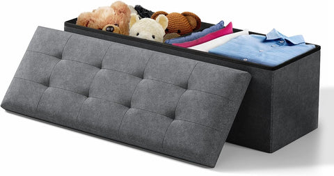 Storage Ottoman Bench, 43 Inch Ottoman Foot Rest, End of Bed Bench, Storage Chest for Living Room, Bedroom, Entryway, Gray