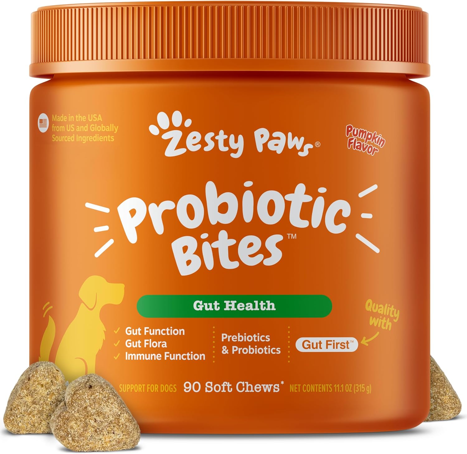Zesty Paws Probiotics for Dogs - Gut Health for Dogs, Pumpkin, 90 Ct