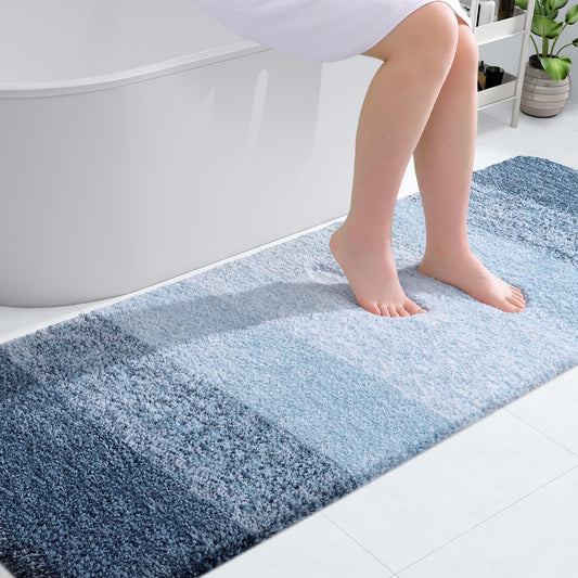 OLANLY Bathroom Rug Mat 70x24, Extra Soft and Absorbent Microfiber Bath Rug, Non-Slip Plush Shaggy Bath Carpet Runner, Machine Wash Dry, Bath Mats for Bathroom Floor, Tub and Shower, Navy Blue