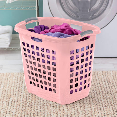 Sterilite 4-Pack Ultra Easy Carry Laundry Basket, Plastic Clothes Hamper Bin w/Comfort Grip Handles & Rim, 2.1 Bushel Capacity, Pink Frost
