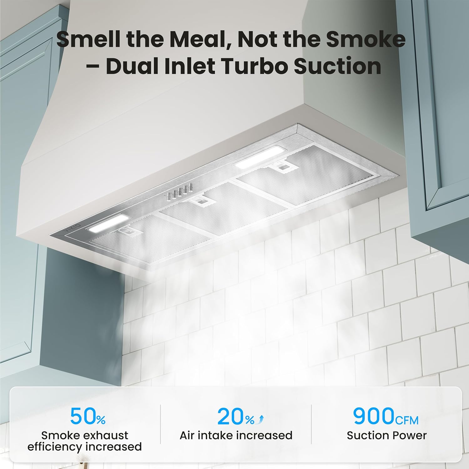 VIKIO HOME Range Hood Insert 30 Inch 900 CFM, 5-Layer Aluminum Mesh Filter, Ducted/Ductless,3-Speed Push Button Controls&LED Lights, Stainless Steel Built Kitchen Vent