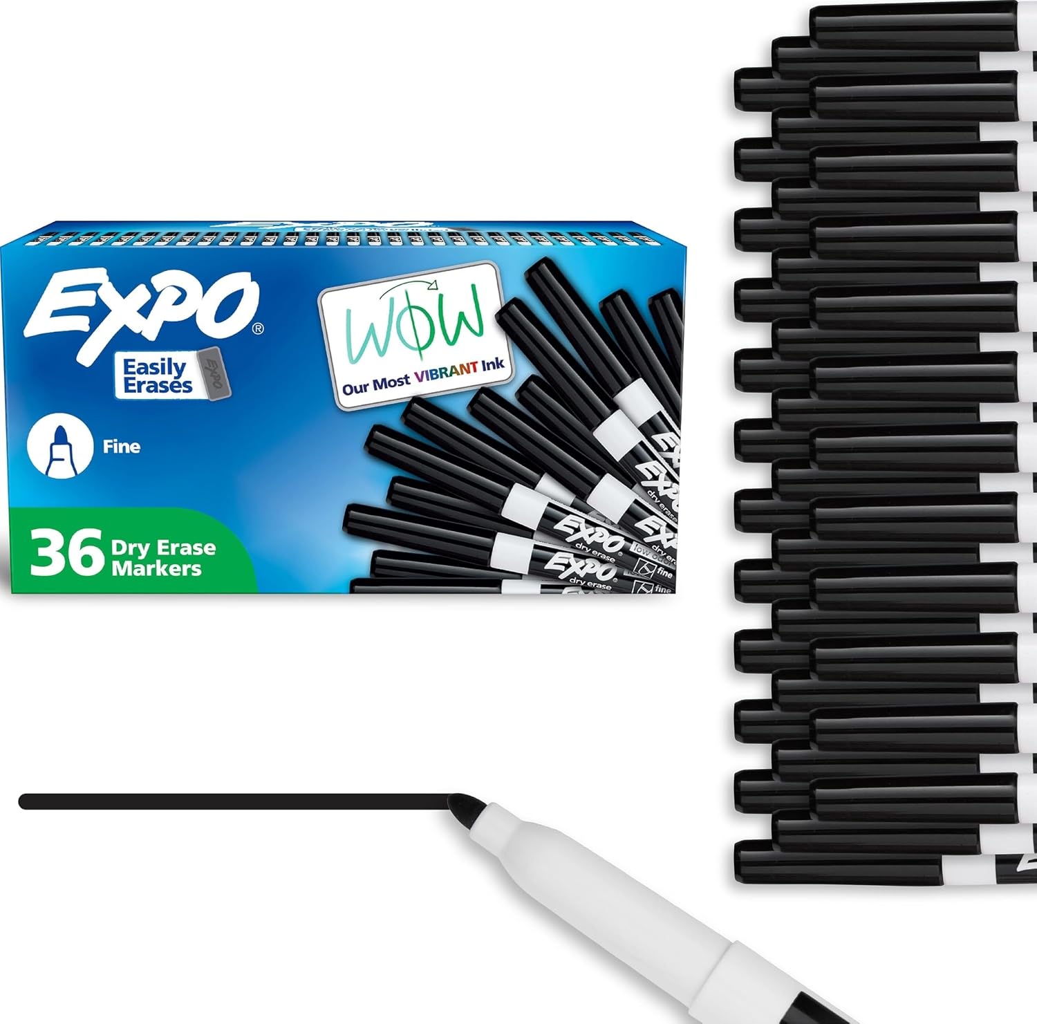 EXPO Dry Erase Markers, Low Odor Ink, Black, Fine Tip, 36 Count - Easily Erases, Ideal for Classroom, Home, Office, Back to School, Teacher Supplies, Pack of 6