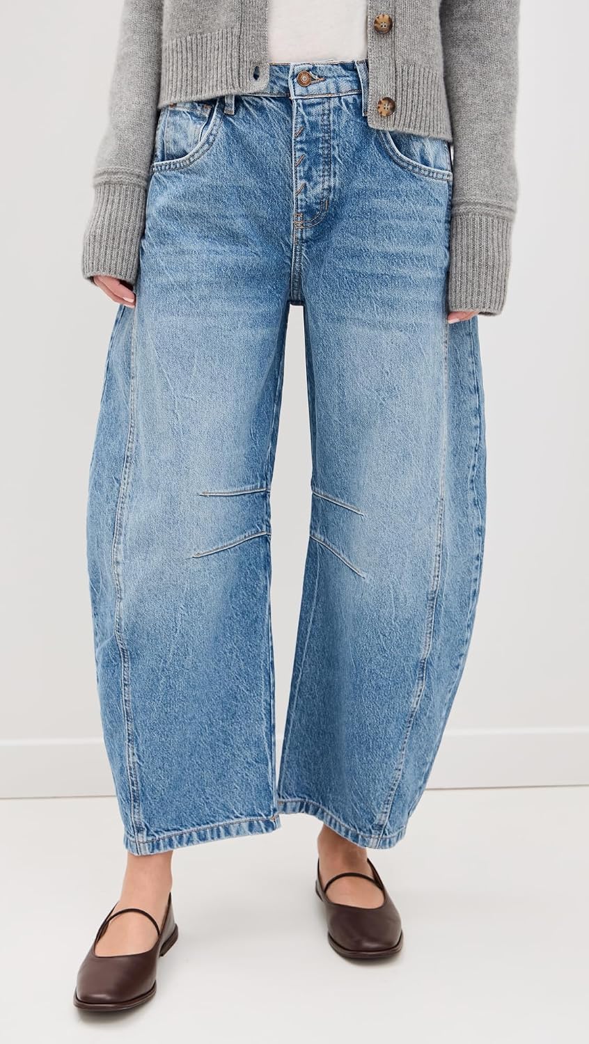 Free People Women's Good Luck Mid-Rise Barrel Jeans