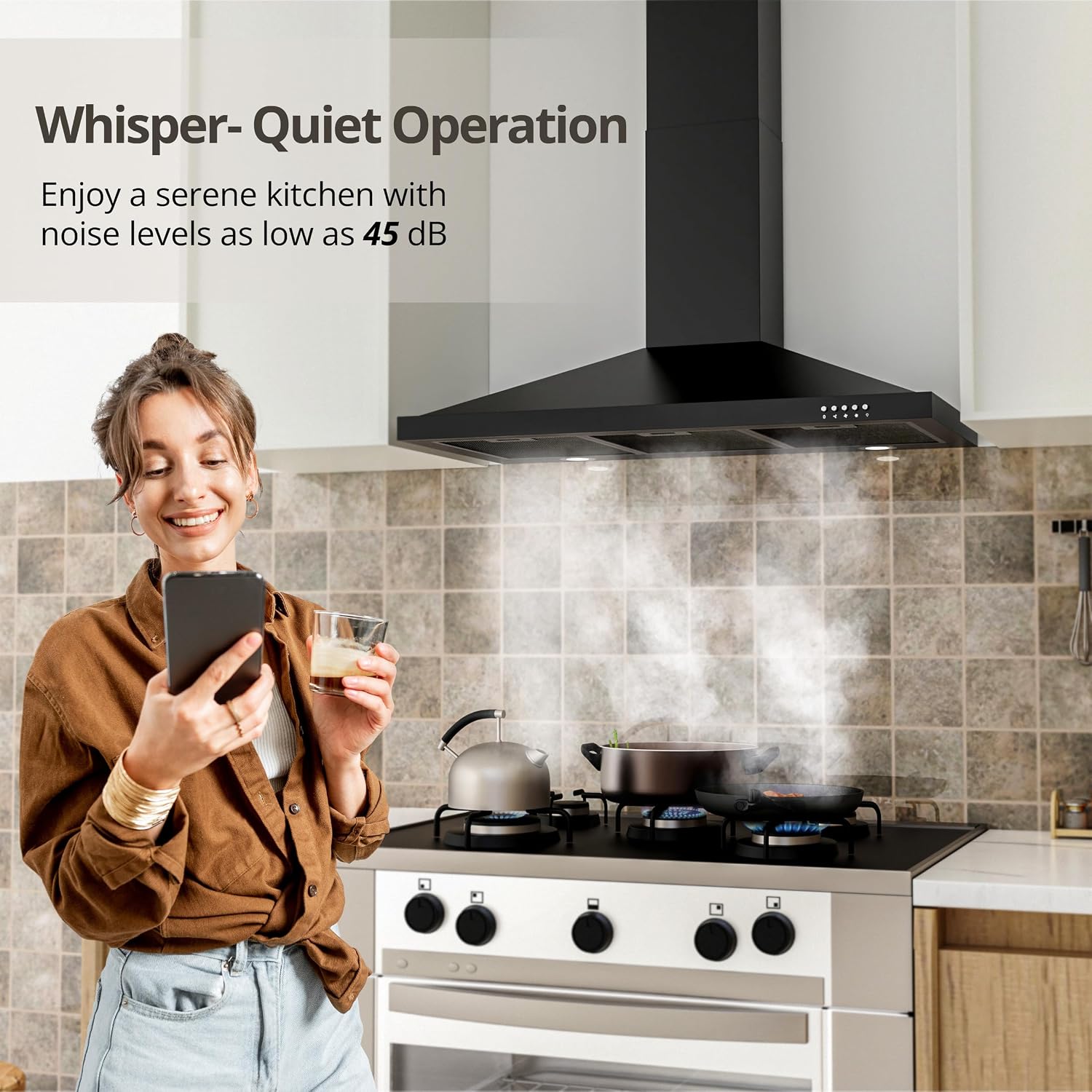 FIREGAS Black Range Hood 36 inch, Wall Mount Range Hood