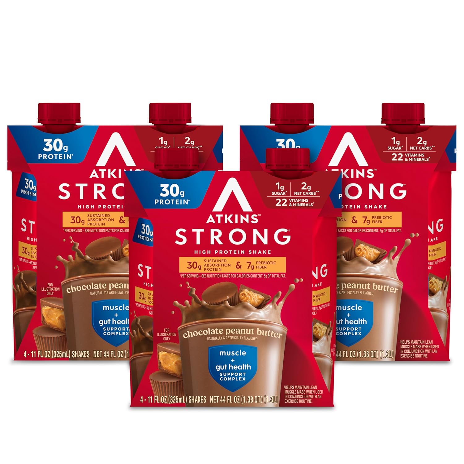 Atkins Strong High Protein Shake, Chocolate Peanut Butter Flavored, 12 CT