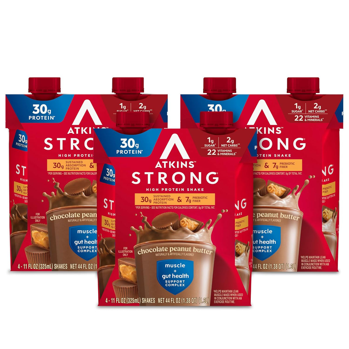 Atkins Strong High Protein Shake, Chocolate Peanut Butter Flavored, 12 CT