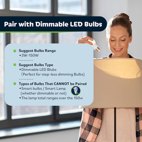 TOPGREENER Plug-in Dimmer Switch for Lamps, Full Range Control,6-FT Cord,1P