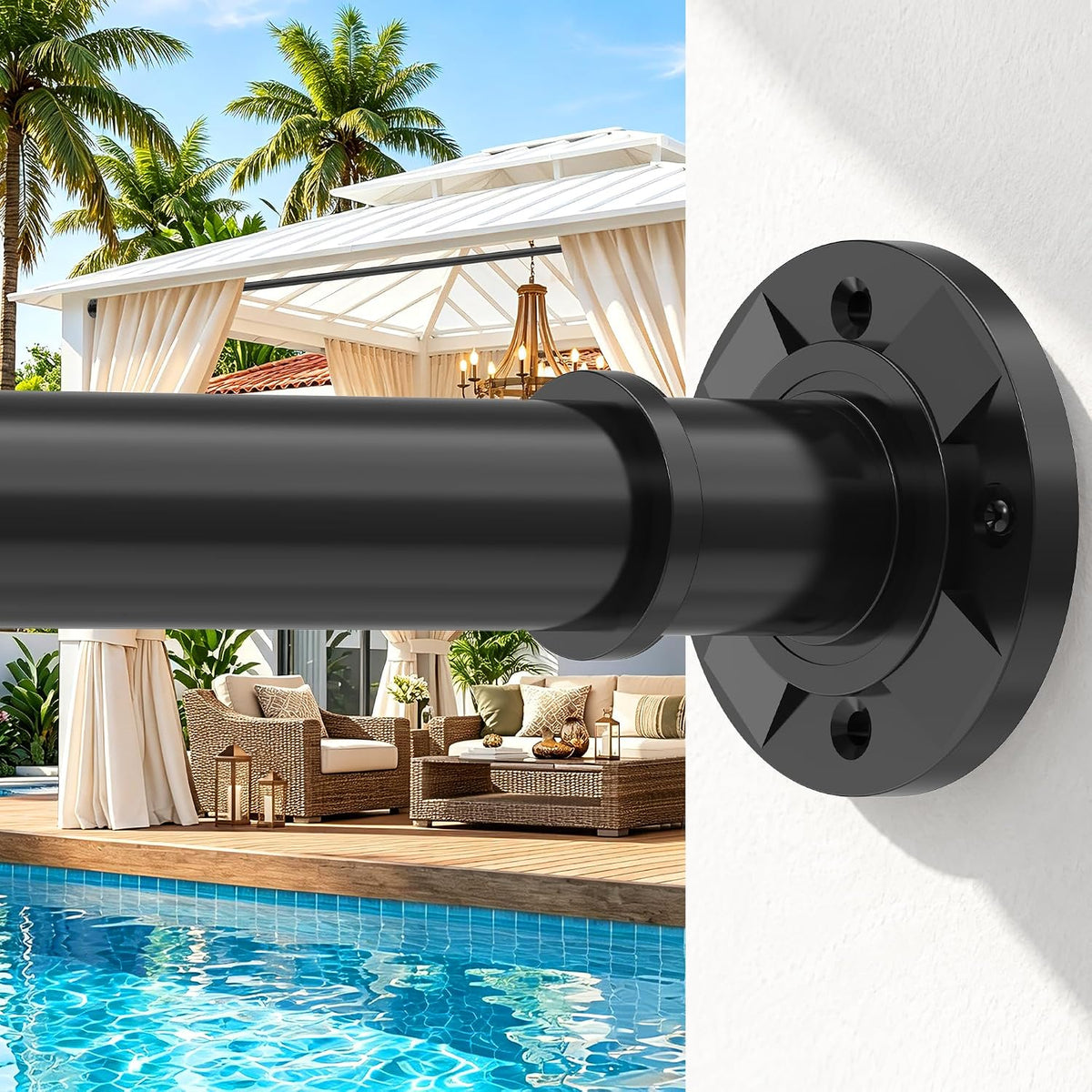 Tension Curtain Rod 31-88 inch Black Shower Curtain Rods for Bathroom Adjustable Curtain Rods No Drilling for Windows Spring Rod for Closet Tension Or Screw Mount Easy Install Non Slip, No Rust
