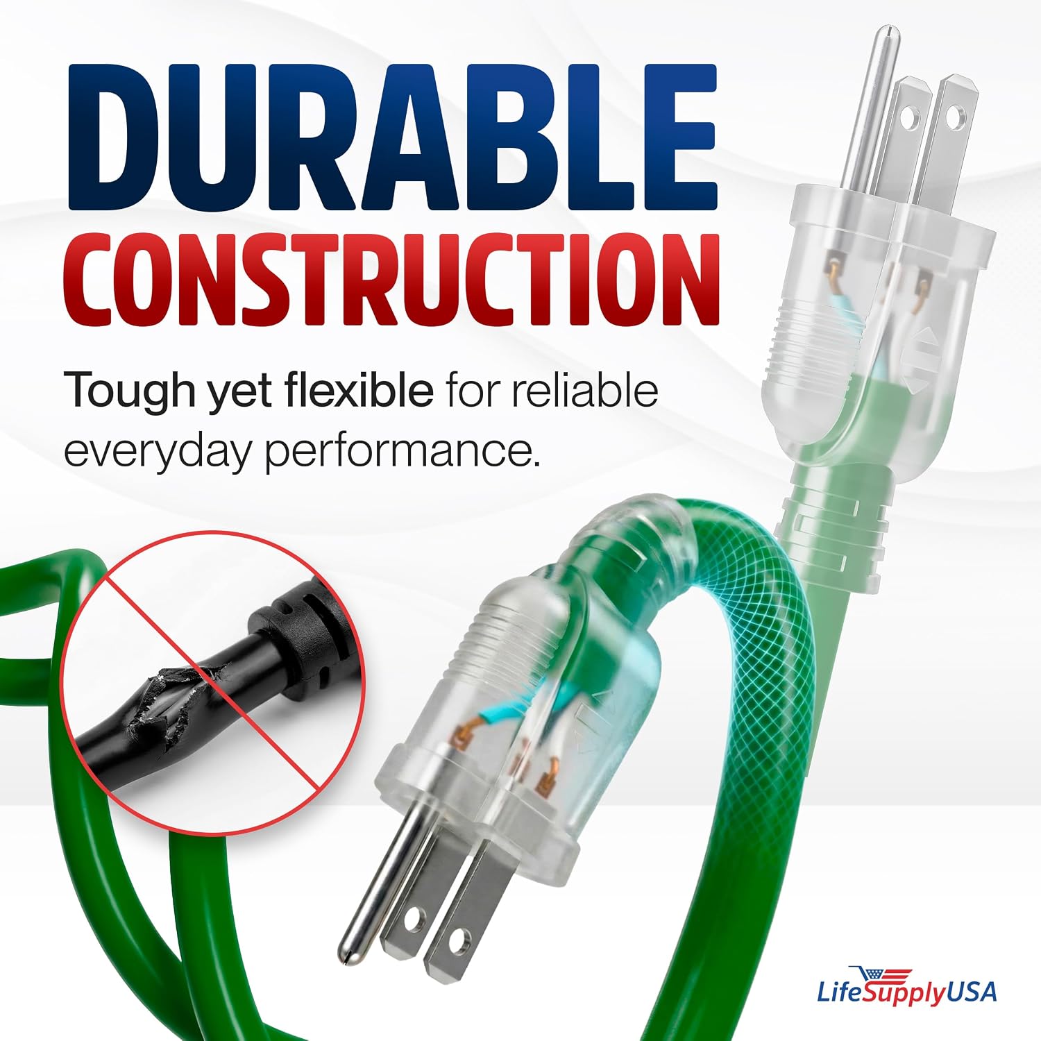 75ft Outdoor/Indoor Extension Cord 10/3 Gauge Ultra Heavy Duty 3 Prong SJTW, Waterproof, Flexible Cold-Resistant Long Power Cord,15A 125V 1875W, Green by LifeSupplyUSA
