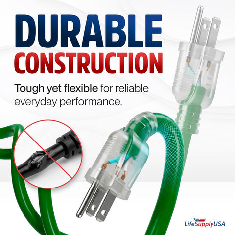 75ft Outdoor/Indoor Extension Cord 10/3 Gauge Ultra Heavy Duty 3 Prong SJTW, Waterproof, Flexible Cold-Resistant Long Power Cord,15A 125V 1875W, Green by LifeSupplyUSA