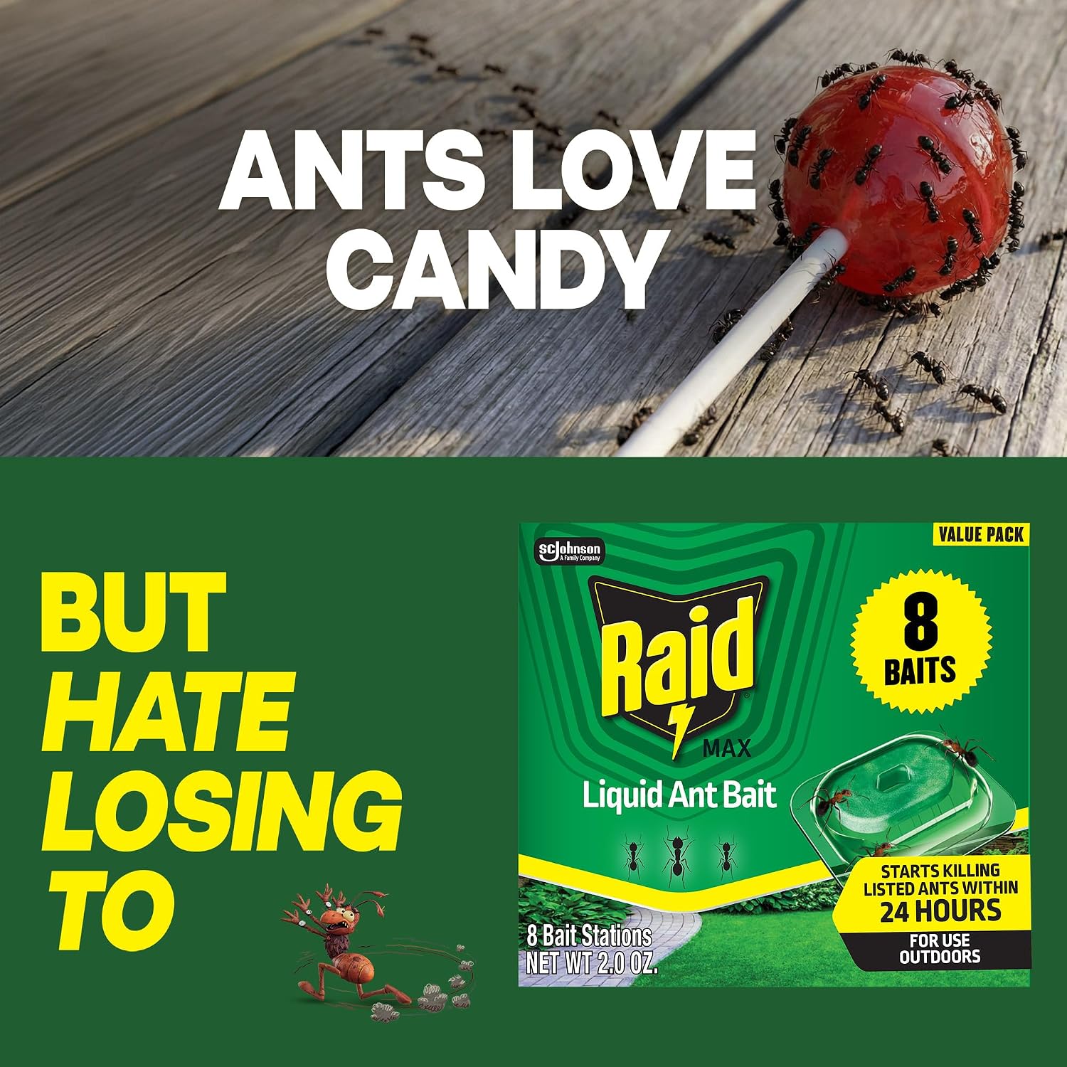 Raid Outdoor Liquid Ant Bait, 8 Ready-to-Use Ant Bait Stations, 2 fl oz