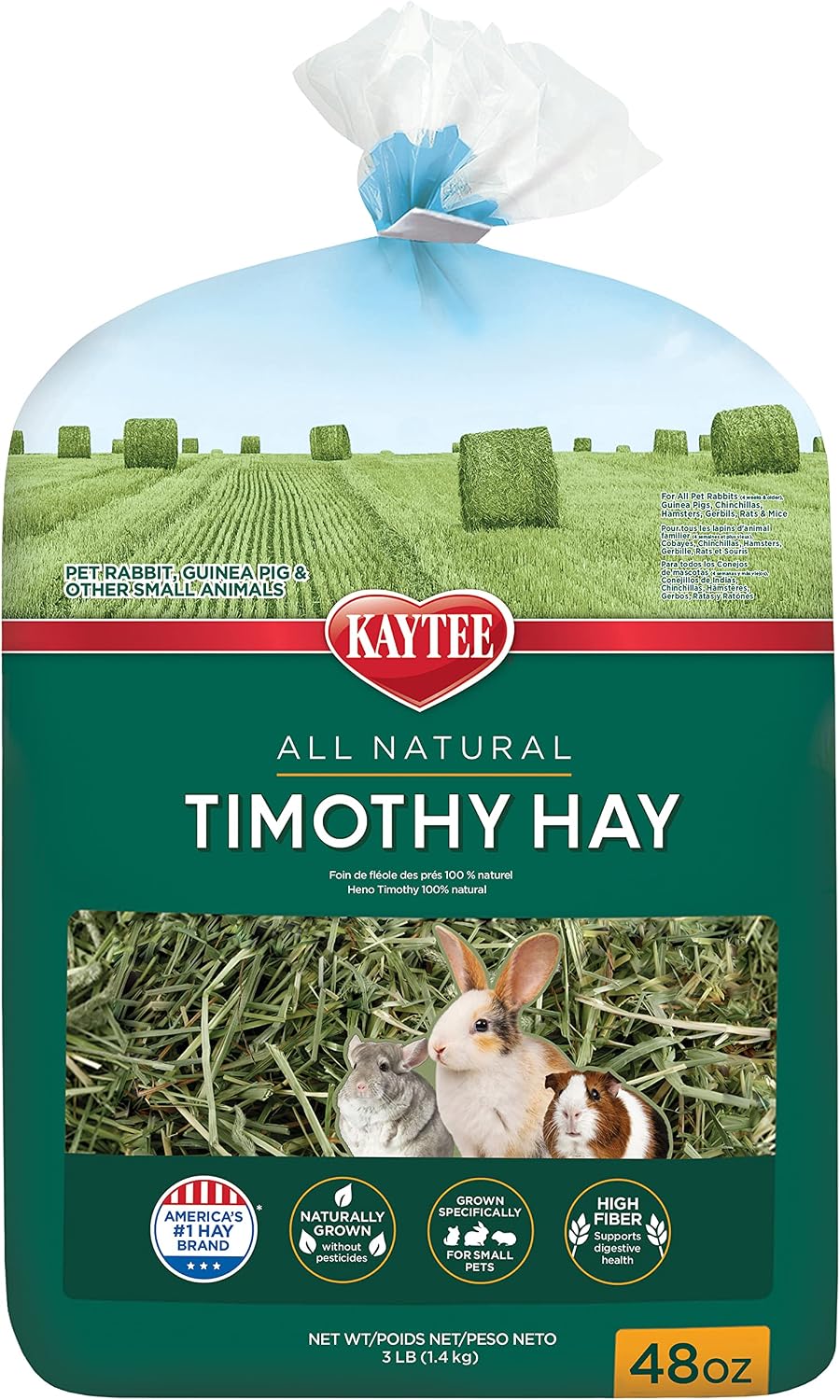 Kaytee Timothy Hay, High Fiber for Rabbits, Guinea Pigs, 48 Ounces