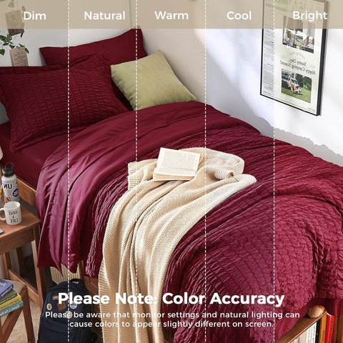 HYMOKEGE Burgundy Twin XL Comforter Set Seersucker 5 Pieces, All Season Luxury Bed in a Bag for Bedroom, Bedding Set with Comforter, Sheets, Pillowcase & Sham