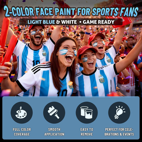 BADCOLOR Argentina Light Blue White Face Body Paint Stick Set, Oil Based Fan Makeup Stick, Waterproof Sweatproof Face Paint for Football, Rugby, Softball, Baseball, Lacrosse, Sports Accessories