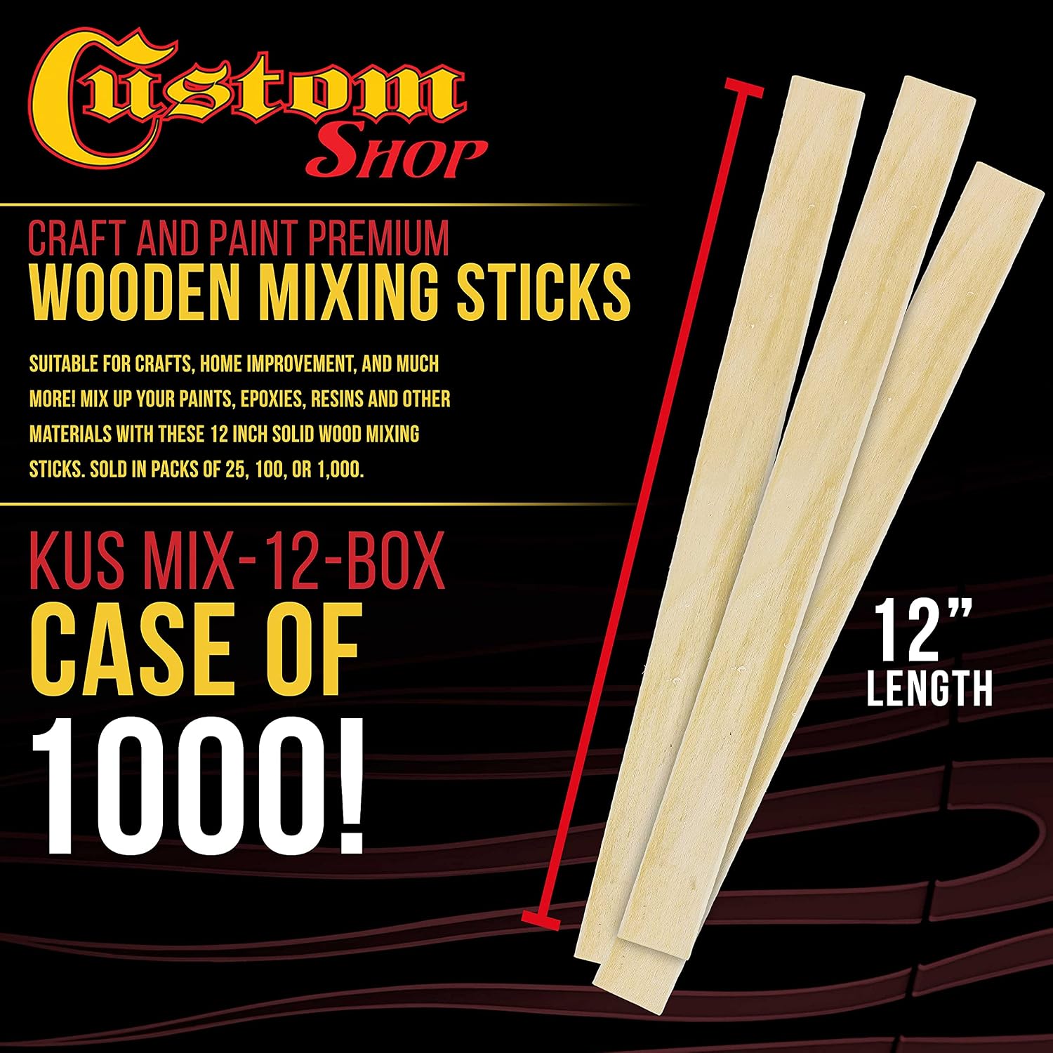 Custom Shop Craft and Paint Sticks - 12" Inch Wood Stirrers/Paddles
