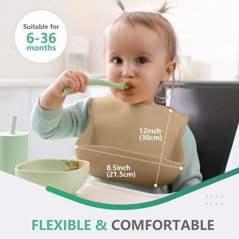Cuddle Campus Set of 3 Silicone Bibs, Soft Adjustable Bibs for Boys & Girls