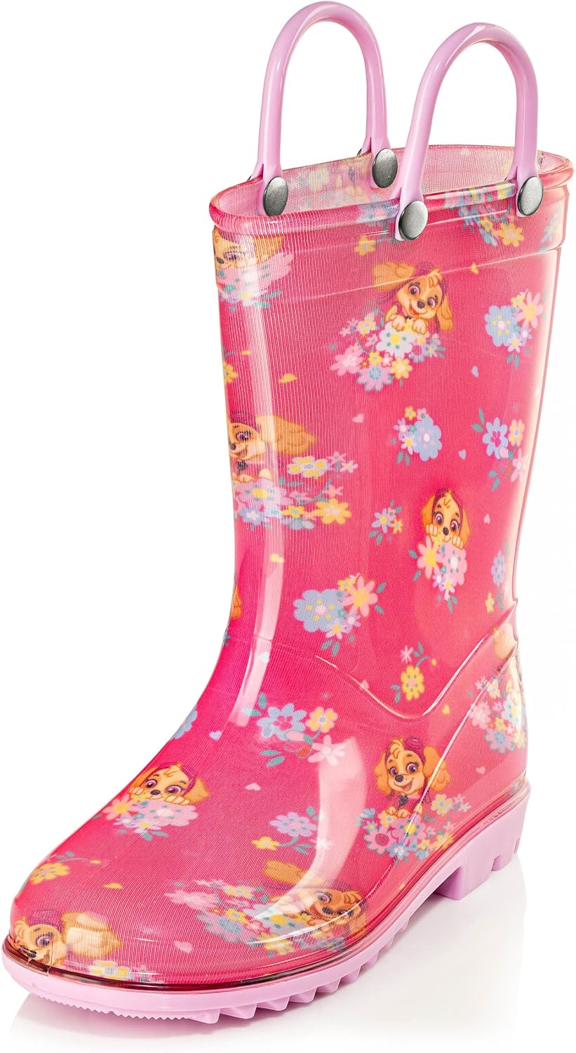 Nickelodeon Paw Patrol Girls' Waterproof PVC Rain Boots with Easy-On Handles – Toddler & Little Kid Sizes