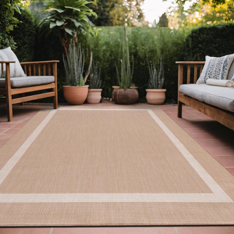 Luul Home Bordered Outdoor Rug 5x7 Washable Outside Carpet for Indoor Patio Porch Waterproof Easy Cleaning Non Shedding Area Rugs Beige 5 x 7