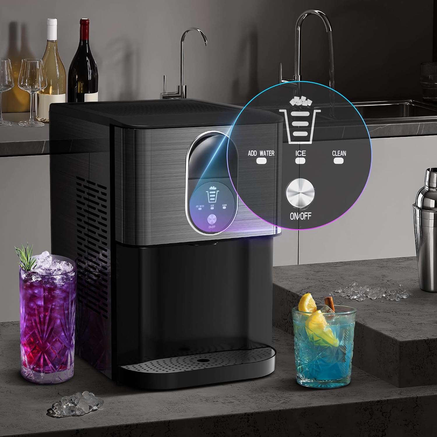Kismile Countertop Nugget Ice Maker, 44Lbs/24H Self-Cleaning, Black