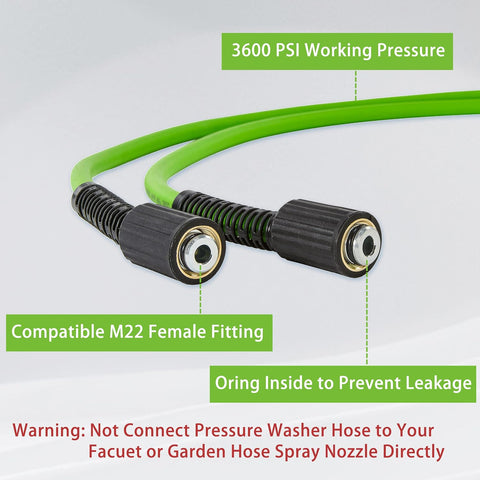 PWACCS Pressure Washer Hose, 100 FT x 1/4", M22 Fittings