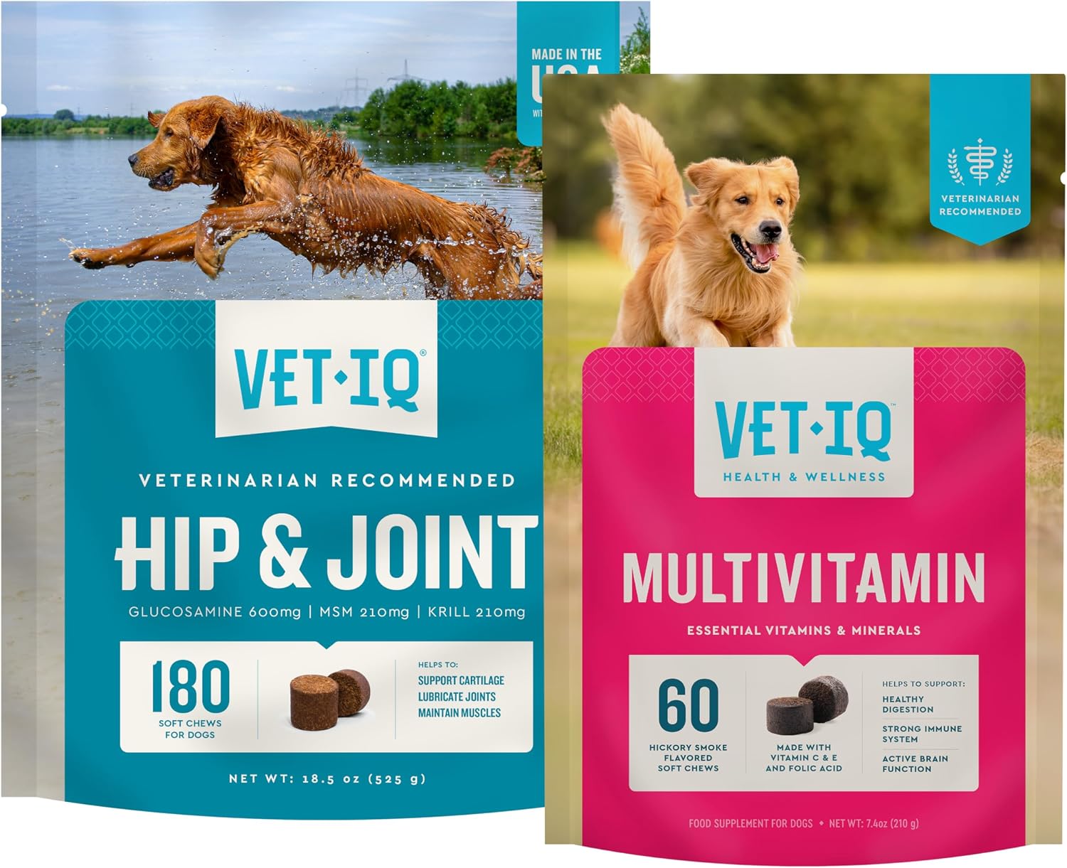 VetIQ Glucosamine Hip & Joint Supplement for Dogs, 180 Soft Chews, Joint Support Supplement with MSM and Krill, Dog Health Supplies Large & Small Breed, Chicken Flavored Chewables