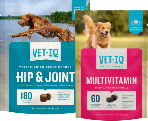 VetIQ Glucosamine Hip & Joint Supplement for Dogs, 180 Soft Chews, Joint Support Supplement with MSM and Krill, Dog Health Supplies Large & Small Breed, Chicken Flavored Chewables